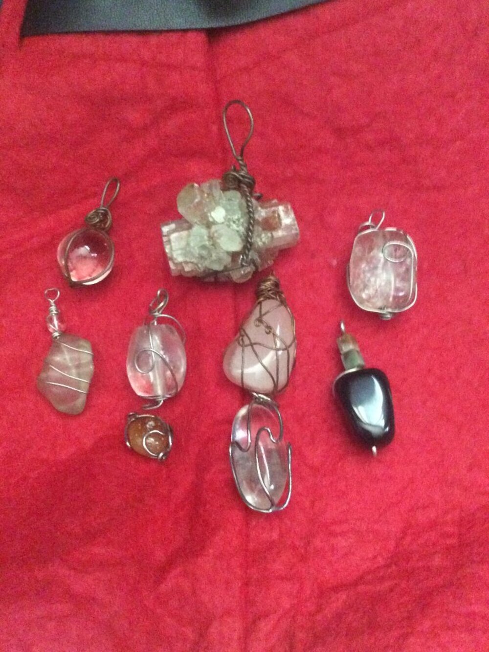 Vintage Lot of 9 Handmade Genuine Gemstone Wire Wrapped Pendants